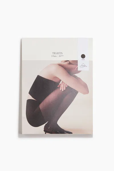 H&m 2-pack Tights 20 Denier With Lycra In Black