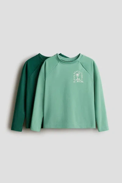 H&m Kids'  2-pack Upf 50 Swim Tops In Green
