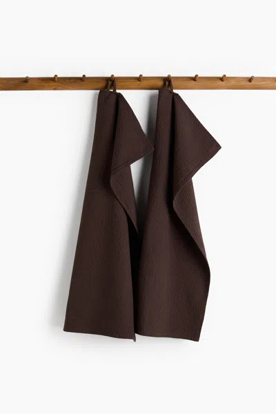 H&m 2-pack Waffled Tea Towels In Brown