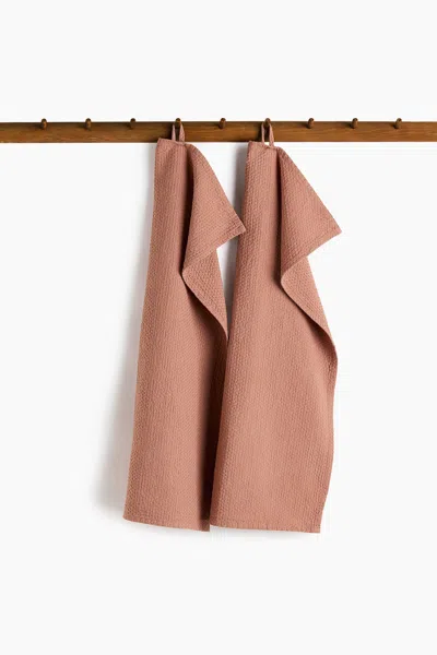 H&m 2-pack Waffled Tea Towels In Pink