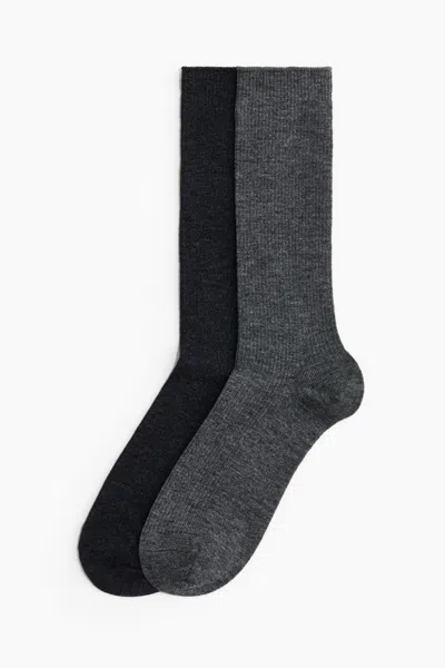 H&m 2-pack Wool-blend Socks In Gray