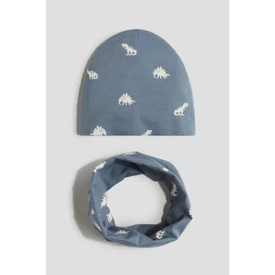 H&m Kids'  2-piece Beanie And Tube Scarf Set In Blue