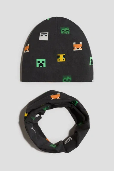 H&m Kids'  2-piece Beanie And Tube Scarf Set In Black