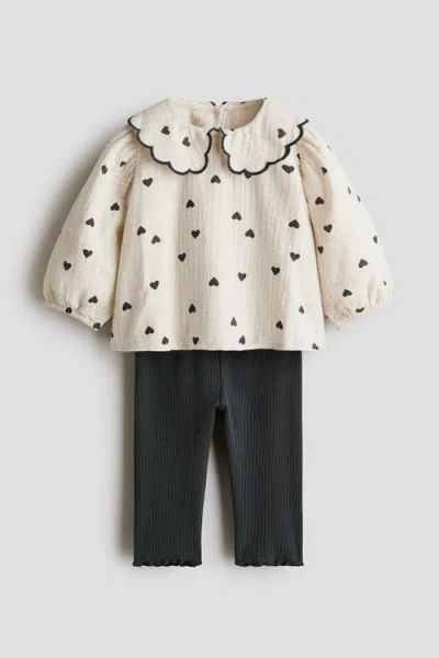 H&m Babies'  2-piece Blouse And Leggings Set In Neutral