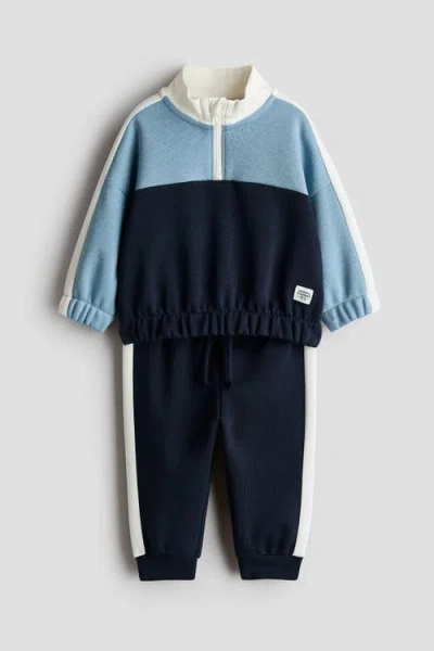 H&m Babies'  2-piece Brushed Sweatsuit In Blue