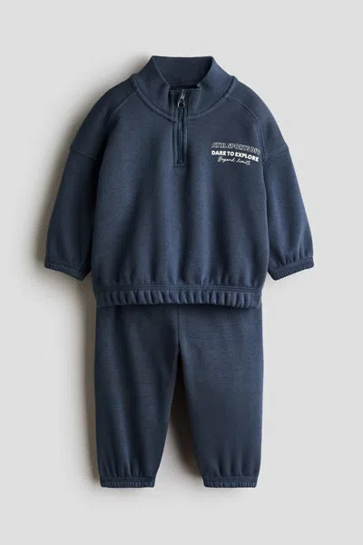 H&m Kids' 2-piece Brushed-inside Sweatshirt And Joggers Set In Neutral