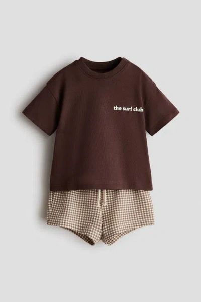 H&m Babies'  2-piece Cotton Jersey Set In Brown