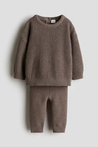 H&m Babies' 2-piece Cotton Knit Set In Brown