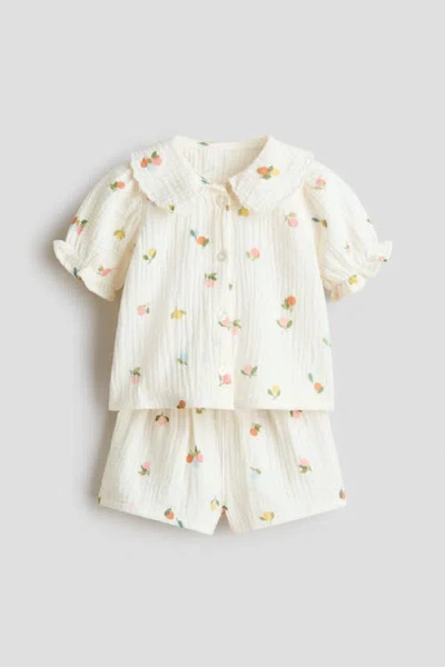 H&m Babies'  2-piece Cotton Muslin Set In Burgundy
