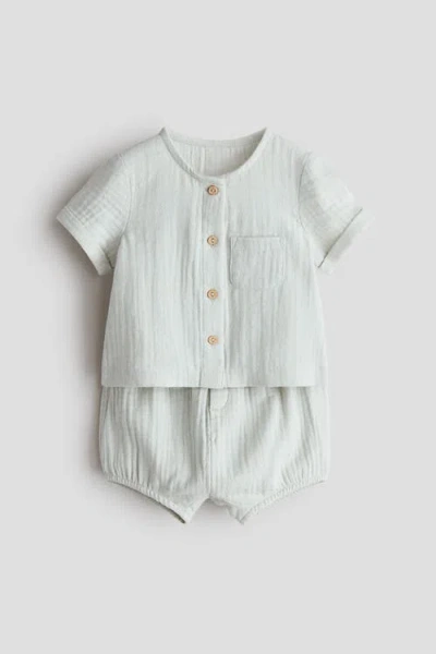 H&m Babies'  2-piece Cotton Muslin Set In Blue