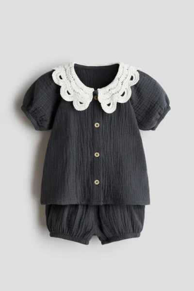 H&m Babies'  2-piece Cotton Muslin Set In Black
