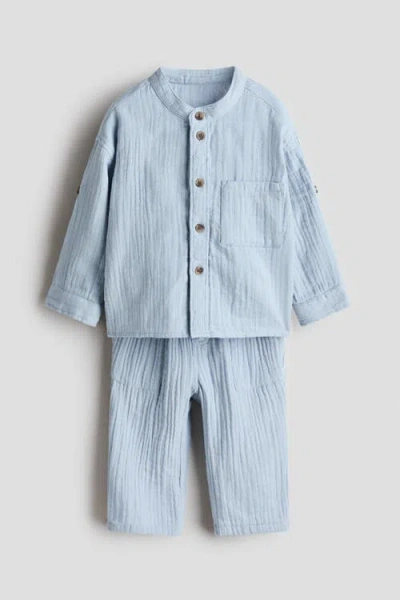 H&m Babies'  2-piece Cotton Muslin Set In Blue