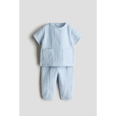 H&m Babies'  2-piece Cotton Muslin Set In Blue