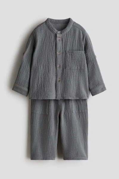 H&m Babies'  2-piece Cotton Muslin Set In Gray