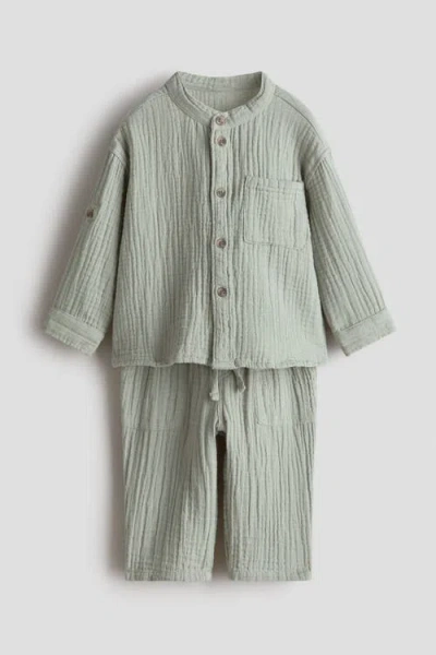 H&m Babies'  2-piece Cotton Muslin Set In Gray