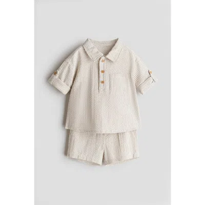 H&m Babies'  2-piece Cotton Seersucker Set In Brown