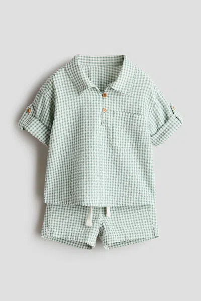 H&m Kids' 2-piece Cotton Seersucker Set In Green