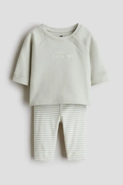 H&m Babies'  2-piece Cotton Set In Green