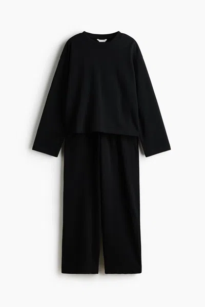 H&m 2-piece Cotton Sweatshirt And Sweatpants Set In Black