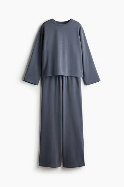 H&m 2-piece Cotton Sweatshirt And Sweatpants Set In Blue