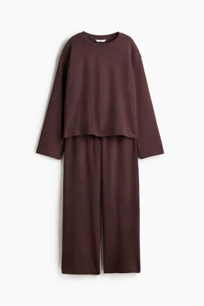 H&m 2-piece Cotton Sweatshirt And Sweatpants Set In Brown