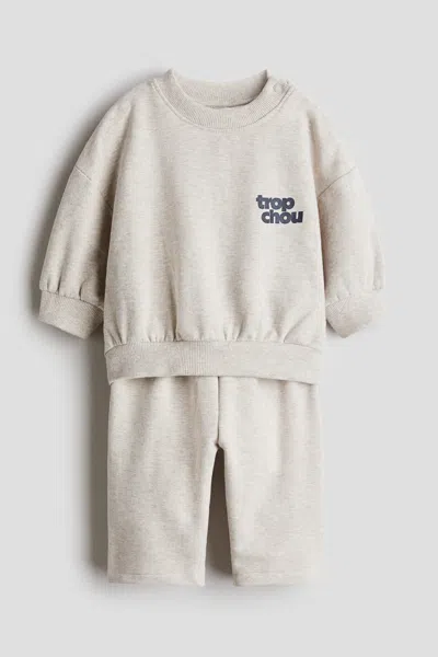 H&m 2-piece Cotton Sweatsuit In Neutral