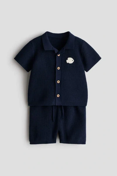 H&m Babies'  2-piece Cotton Waffle-knit Set In Blue