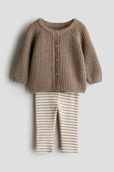 H&m Babies' 2-piece Cotton-knit Set In Brown