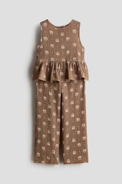 H&m Kids'  2-piece Crinkled Jersey Set In Brown