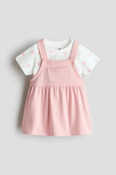 H&m Babies'  2-piece Dungaree Dress And Top Set In Brown