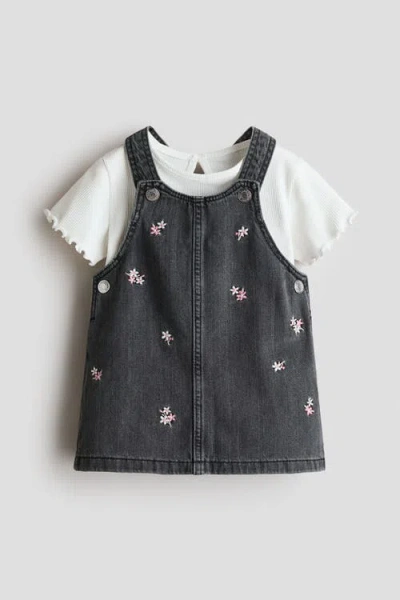 H&m Babies'  2-piece Dungaree Dress And Top Set In Black
