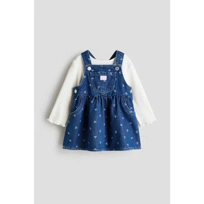 H&m Babies'  2-piece Dungaree Dress And Top Set In Blue