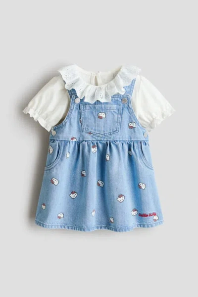 H&m Babies'  2-piece Dungaree Dress And Top Set In Blue