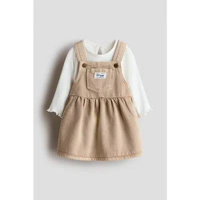 H&m Babies'  2-piece Dungaree Dress And Top Set In Brown