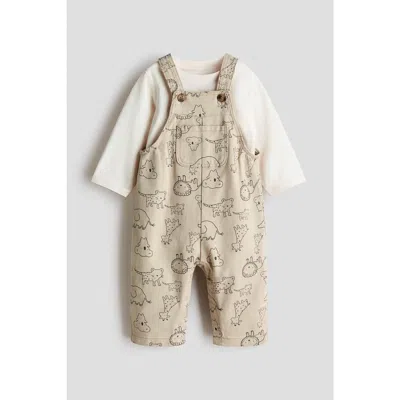 H&m Babies'  2-piece Dungarees And Top Set In Multi