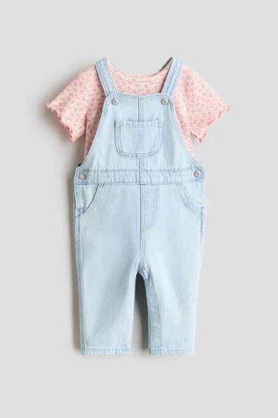 H&m Babies'  2-piece Dungarees And Top Set In Blue