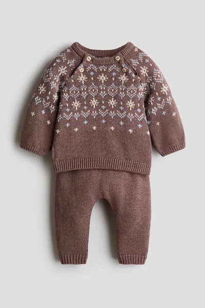 H&m Babies' 2-piece Fine-knit Cotton Set In Brown