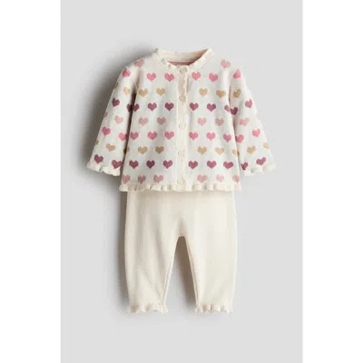 H&m Babies'  2-piece Fine-knit Set In Neutral