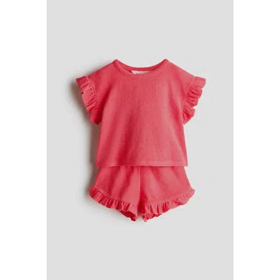 H&m Kids'  2-piece Frill-trimmed Terry Set In Pink