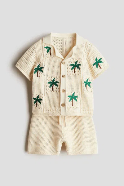 H&m Kids' 2-piece Hole-knit Cotton Set In Neutral