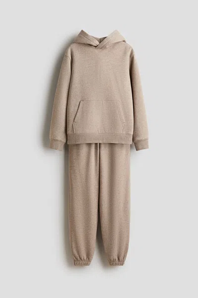 H&m Kids' 2-piece Hoodie And Joggers Set In Brown