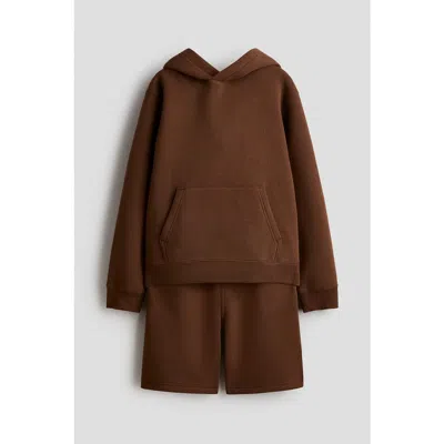 H&m Kids'  2-piece Hoodie And Sweatshorts Set In Brown