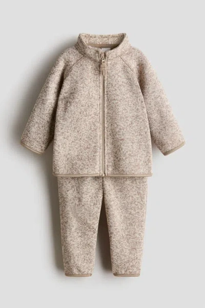 H&m Babies'  2-piece Knit Fleece Set In Brown