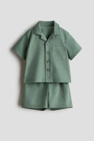 H&m Babies'  2-piece Linen-blend Set In Green