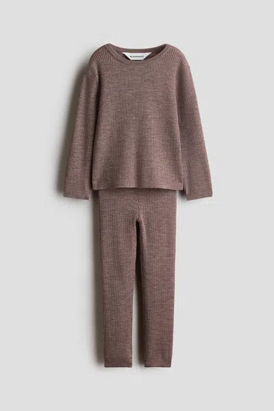 H&m Kids' 2-piece Merino Wool Set In Brown