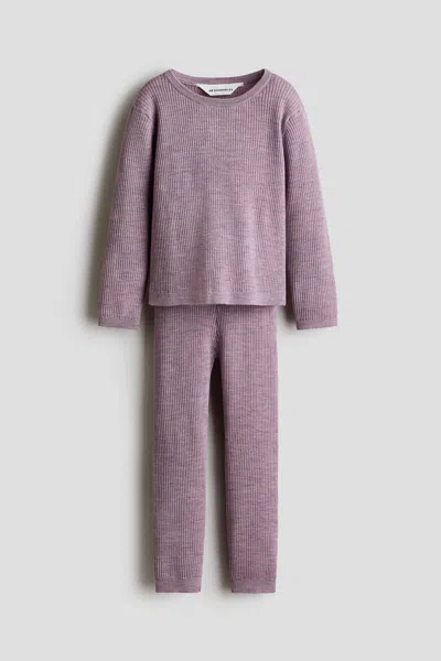 H&m 2-piece Merino Wool Set In Purple
