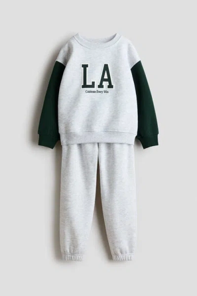 H&m Kids'  2-piece Motif-detail Sweatshirt Set In Brown