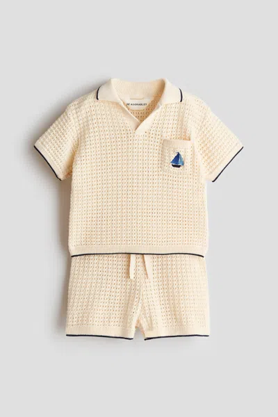 H&m Babies' 2-piece Open-knit Cotton Set In Neutral