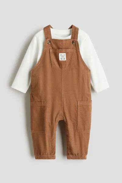H&m Kids' 2-piece Overall And Shirt Set In Yellow