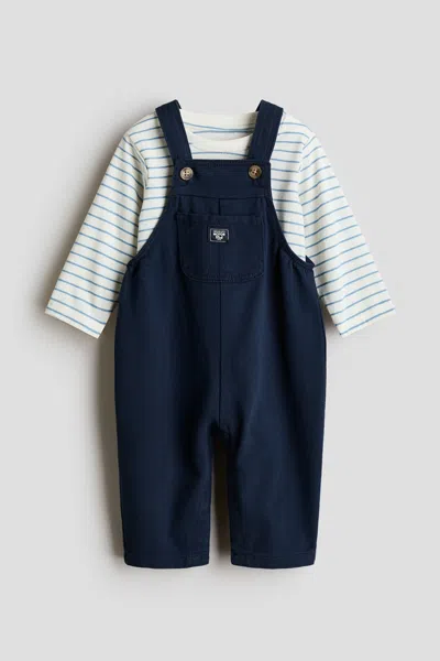H&m Kids' 2-piece Overall And Shirt Set In Blue